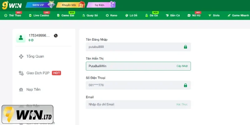 Cập nhật Hồ Sơ Cá Nhân trước khi tham gia cá cược tại 9Win