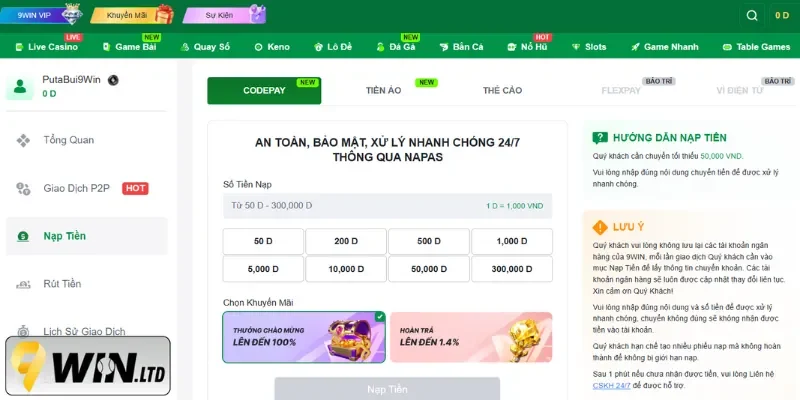 Tổng hợp cách nạp tiền 9Win đầy đủ và dễ hiểu nhất