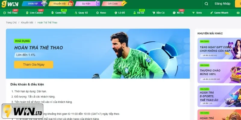 Ưu đãi hoàn tối đa 1.4% cho sảnh Thể thao