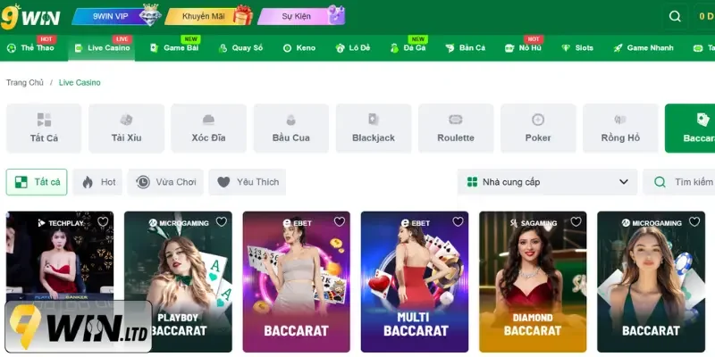 Baccarat Live 9Win – Game đánh bài có thưởng hấp dẫn nhất