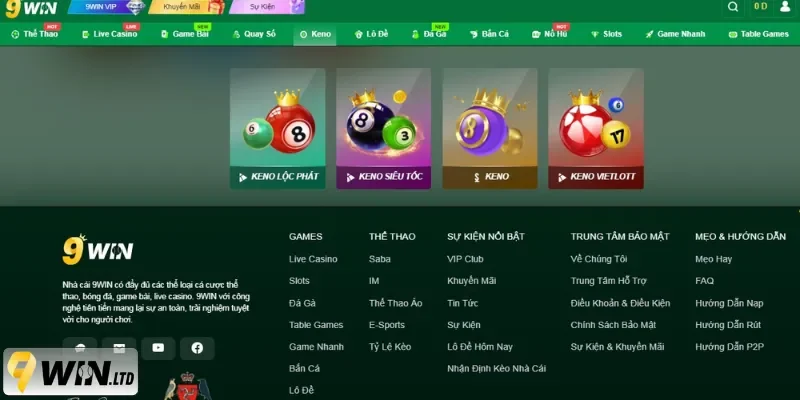 Quay số Keno 9Win tuy lạ mà quen