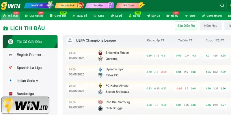 Tại 9Win có vô vàn kèo thể thao của các trận đấu kịch tính