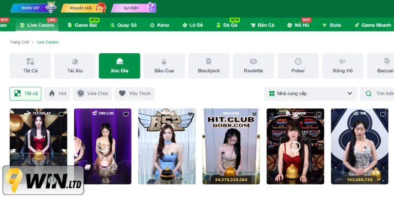 Xóc đĩa tại Live Casino 9Win mang đến trải nghiệm chân thực cho người chơi